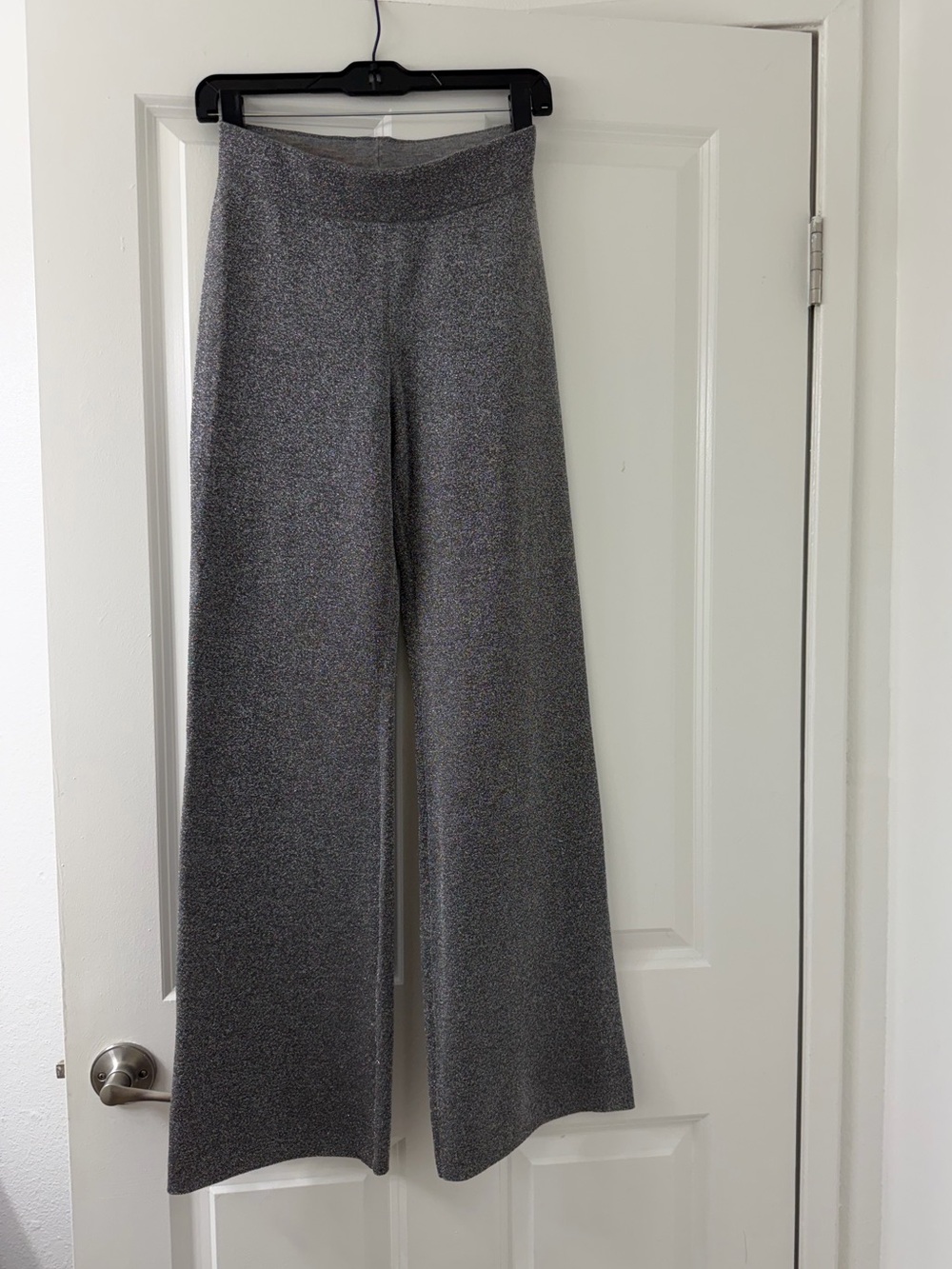 Alice + Olivia Wool Metallic Wide-Leg Knit Pants - Silver Gray